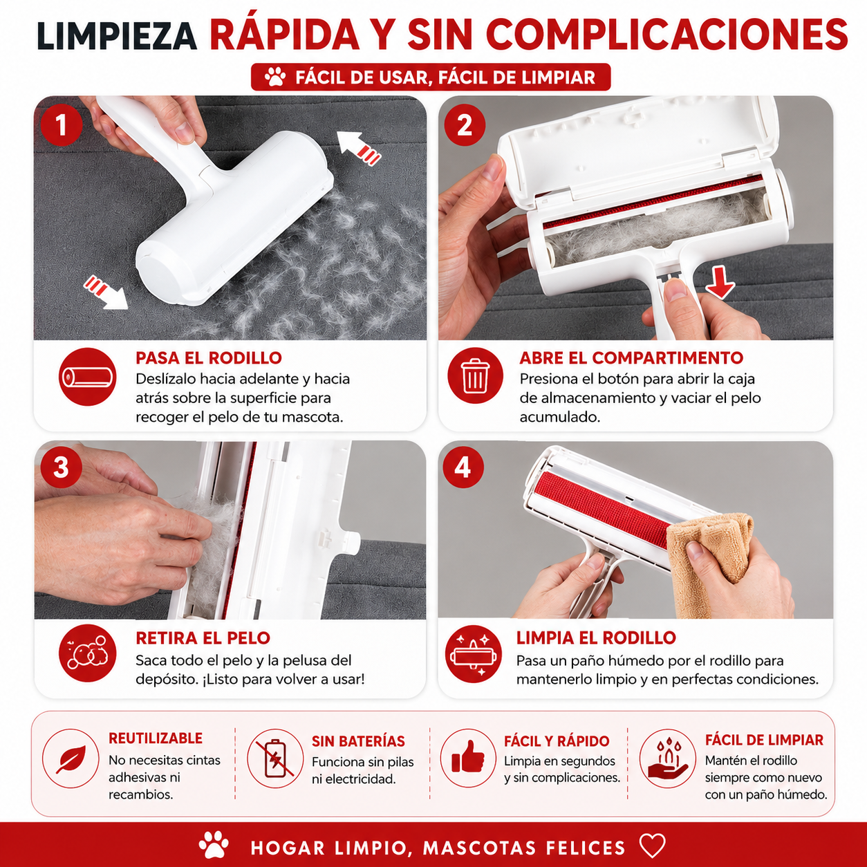 Rodillo Quitapelos Reutilizable para Mascotas | Sofás, Ropa y Coche