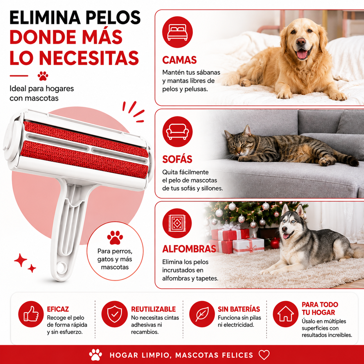 Rodillo Quitapelos Reutilizable para Mascotas | Sofás, Ropa y Coche