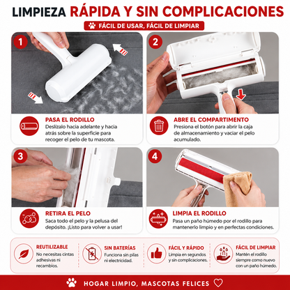 Rodillo Quitapelos Reutilizable para Mascotas | Sofás, Ropa y Coche
